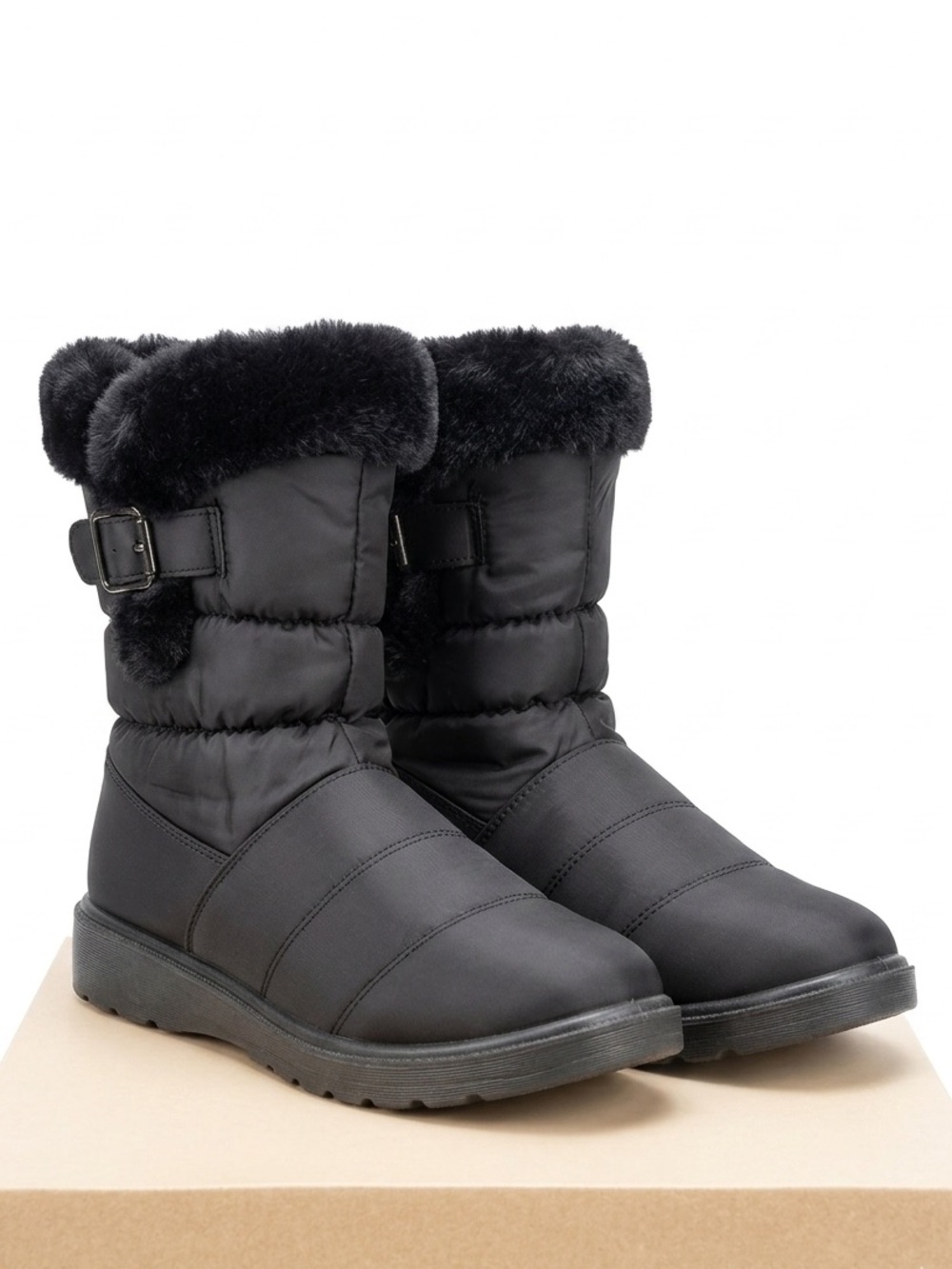 UGG Black Faux-Fur Snow Boots with Buckle
